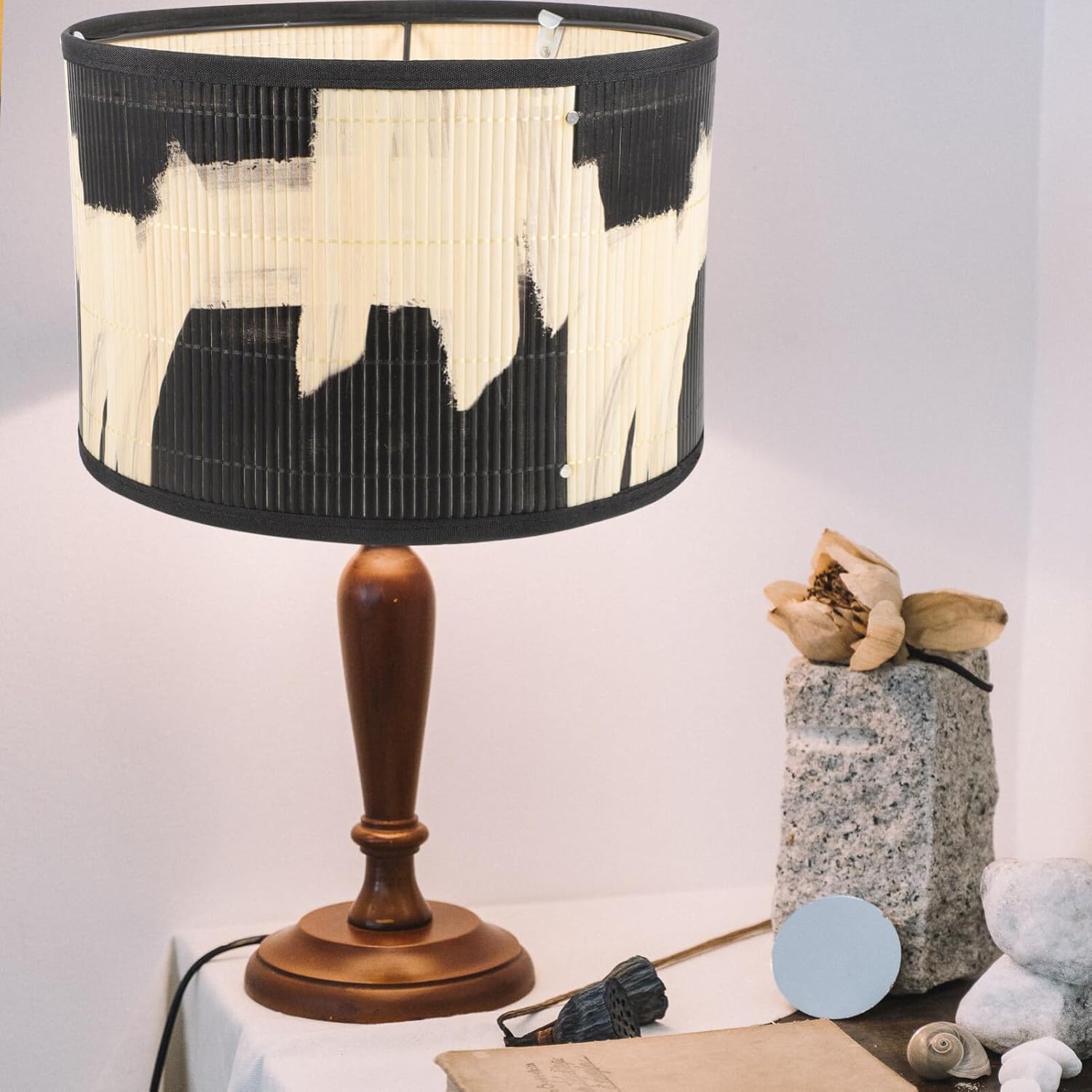 Uonlytech Bamboo Lamp Shade, Vintage Drum Lampshade Chandelier Lamp Cover Replacement Light Accessory for Pendant Floor Light, 30X30x20CM - Image 5