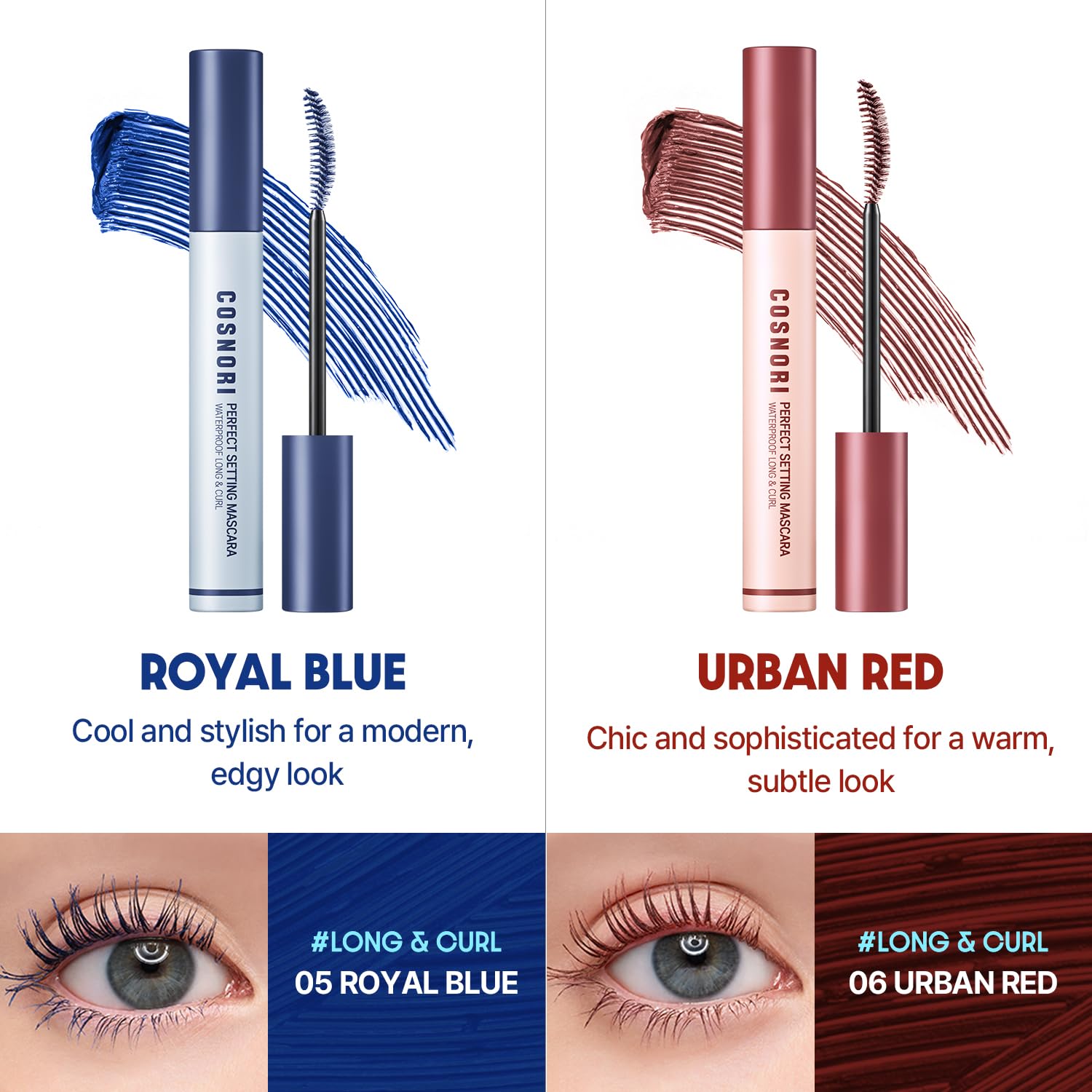 COSNORI Perfect Setting Waterproof Mascara Long&Curl 02 Cozy Brown – Long Lasting Smudge - Brown Mascara - Soft Definition for Blue & Green Eyes - K Beauty - 0.23fl oz (7ml) - Image 5