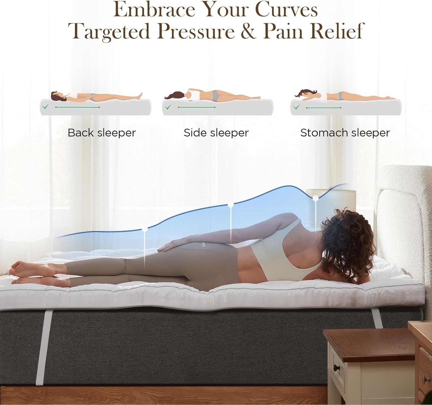 Decroom 3 Inch Memory Foam Mattress Topper Queen Size for Back Pain Relief, Thicked Down Alternative-Lined Mattress Pad,Filled with Breathable & Soft Memory Foam Pillow Top, 80x60x3 Inch - Image 3