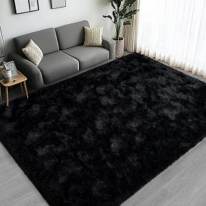 Large Area Rugs for Living Room Bedroom, 4x6 Feet Black Fluffy Shag Rugs, Ultra Soft Shaggy Plush Fuzzy Modern Indoor Throw Floor Carpet for Kids Girls Boys Dorm Nursery Home Decor Aesthetic