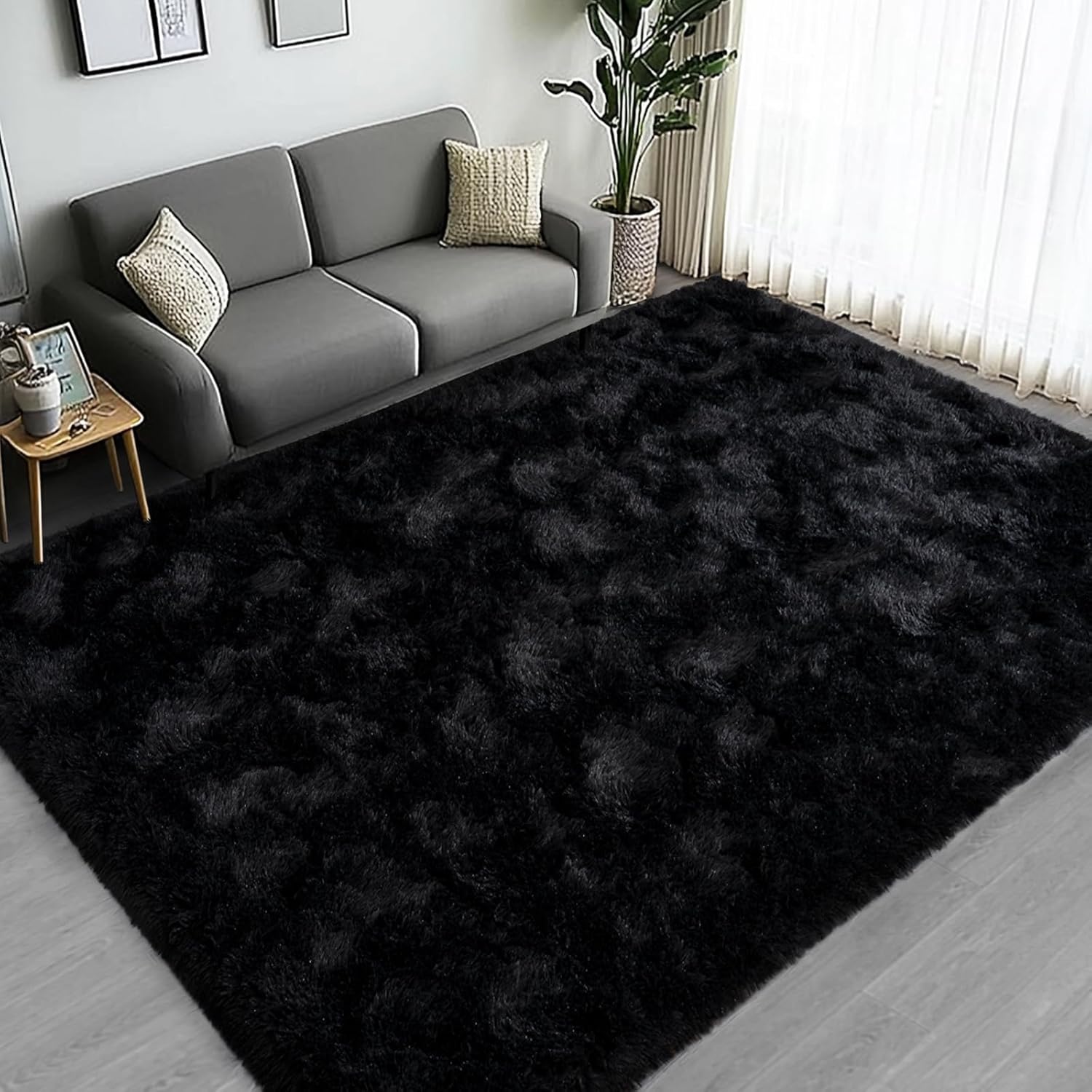 Large Area Rugs for Living Room Bedroom, 4×6 Feet Black Fluffy Shag Rugs, Ultra Soft Shaggy Plush Fuzzy Modern Indoor Throw Floor Carpet for Kids Girls Boys Dorm Nursery Home Decor Aesthetic