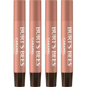 Burt's Bees Shimmer Lip Tint Set, Tinted Lip Balm Stick, Moisturizing for All Day Hydration with Natural Origin Glowy Pigmented Finish & Buildable Color, Caramel (4-Pack)