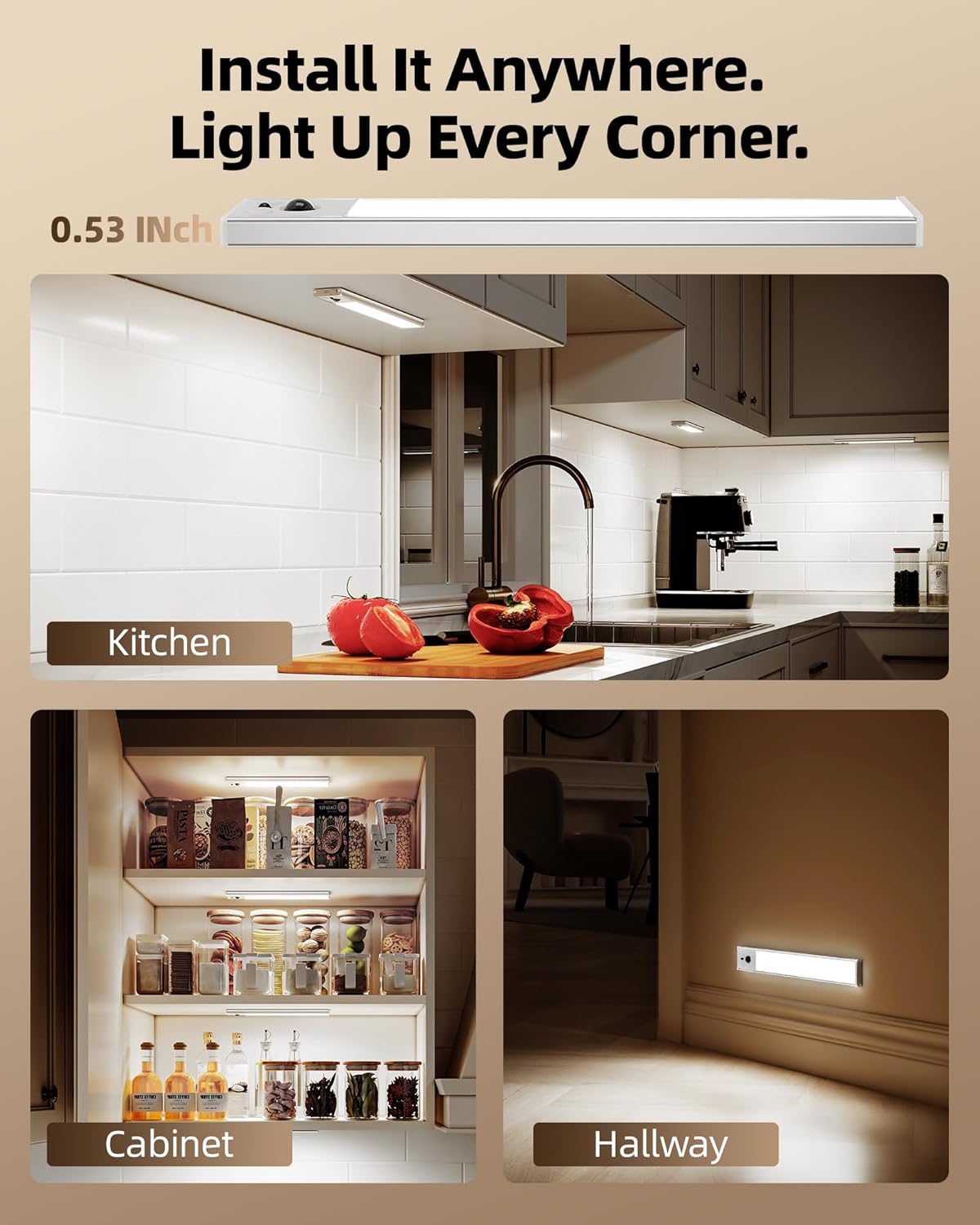 EZVALO 5 Pack Under Cabinet Lighting, 3200mAh Rechargeable Motion Sensor Light, 12inch Magnetic Closet Lights with Dimmable & 3 Color Temps, Wireless Motion Activated Lights with Remote for Kitchen - Image 9