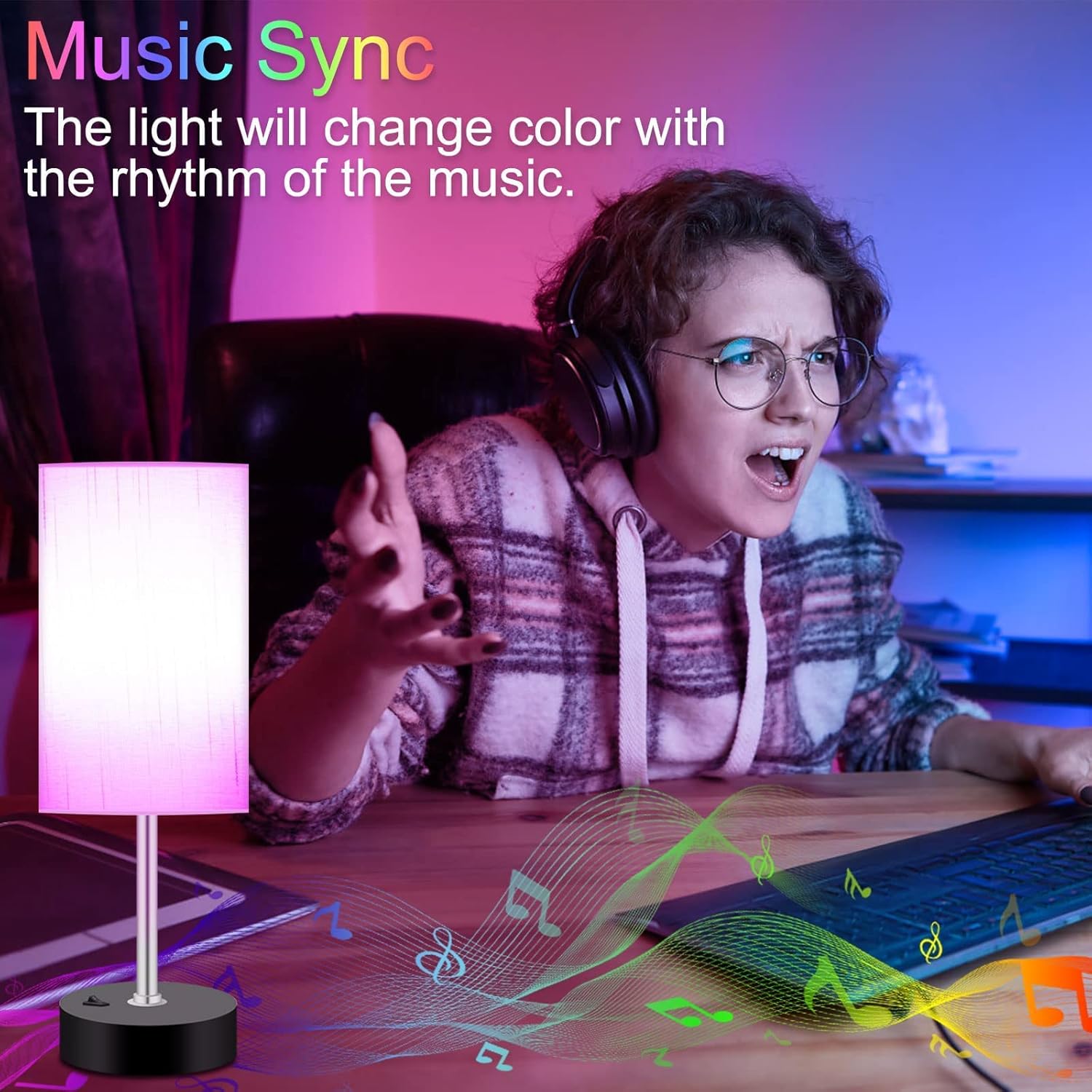 Bedroom Lamp with Smart RGB LED Bulb, Multicolor Changing Table Lamp for Bedroom with 2 USB Port, Dimmable Bedside Lamp Work with Alexa, Smart Nightstand Light for Living Room Sync with Music(2.4GHz) - Image 7