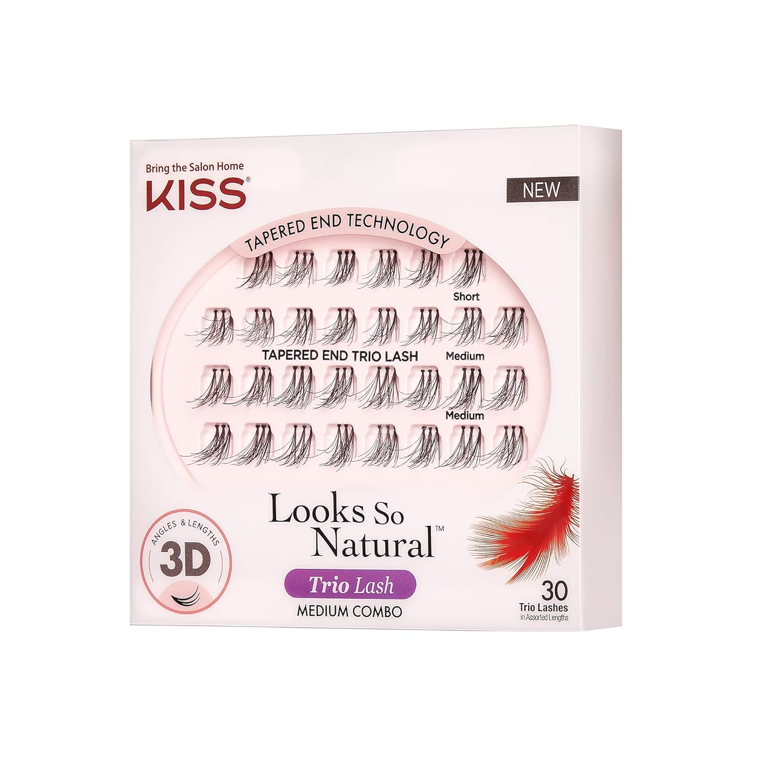 KISS Looks So Natural Trio Lash Combo Pack False Eyelashes, Lash Extension Kit, Short & Medium, Tapered End Technology, 3D Lengths & Angles, Easy Grip Tray, Lash Glue 0.7g, 30 Lash Clusters - Image 3
