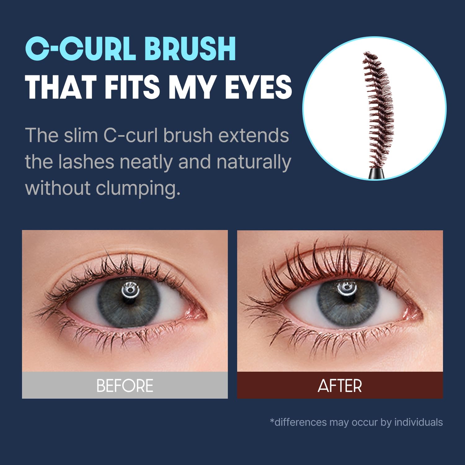 COSNORI Perfect Setting Waterproof Mascara Long&Curl 02 Cozy Brown – Long Lasting Smudge - Brown Mascara - Soft Definition for Blue & Green Eyes - K Beauty - 0.23fl oz (7ml) - Image 7