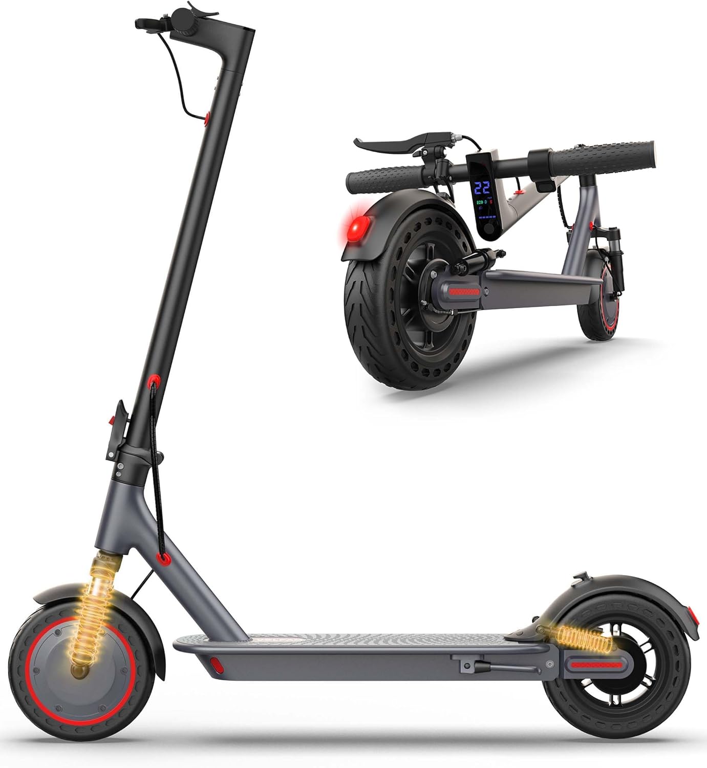 VOLPAM Electric Scooter, 350W/500W Powerful Motor, 8.5″/10″ Solid Tires, 19/22Mph, 28/23/21/16 Miles Max Range, Dual Braking