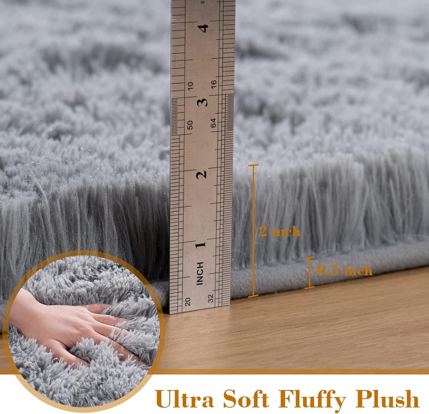 Rugs for Bedroom Long Plush 2x6 Feet Runner Rug for Living Room Ultra Soft Shaggy Carpet for Christmas Home Decor Fluffy Mat Faux Fur Rug for Bedside Nursery Kids Room College Drom, Grey - Image 2