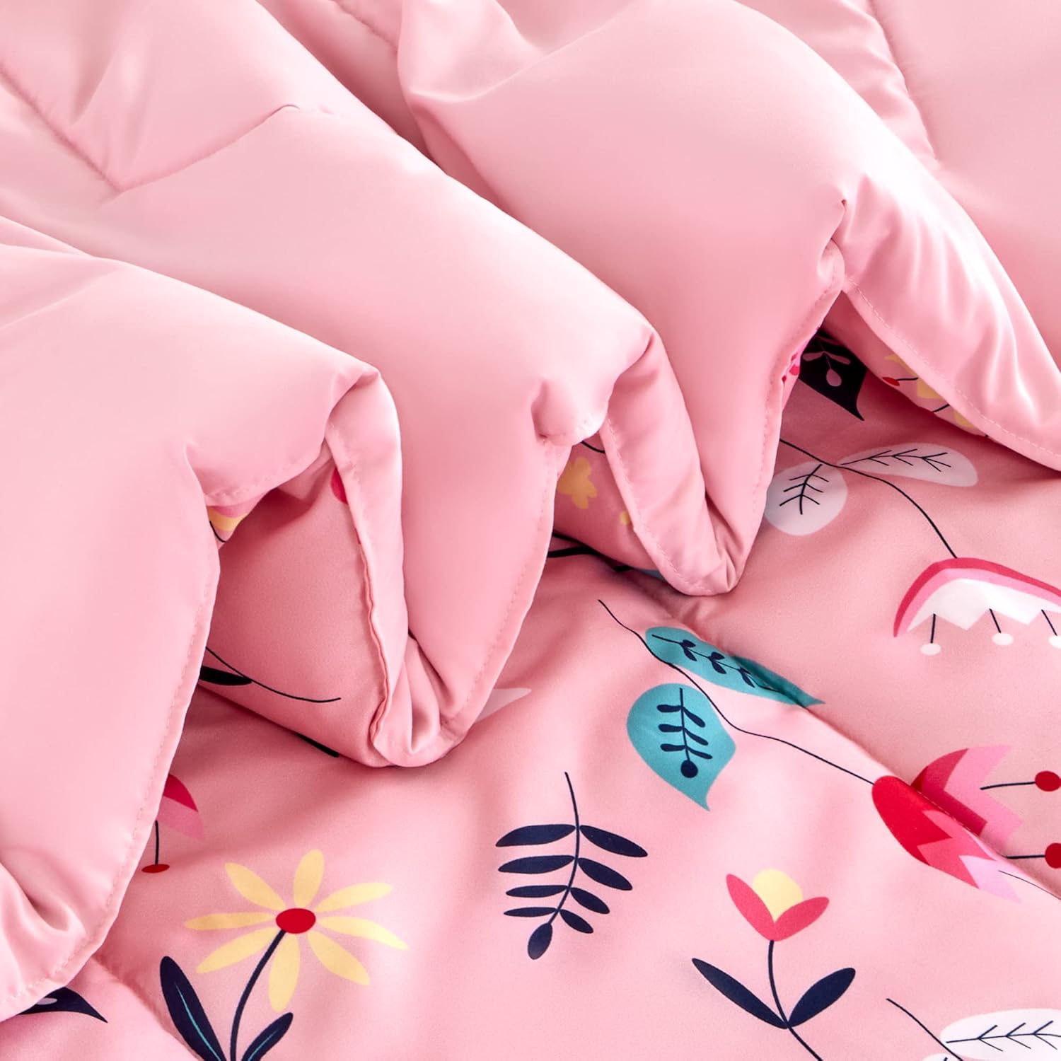 SLEEP ZONE Kids Twin Bedding Comforter Set - Super Cute & Soft Kids Bedding 5 Pieces Set with Comforter, Sheet, Pillowcase & Sham (Pink Flower) - Image 6