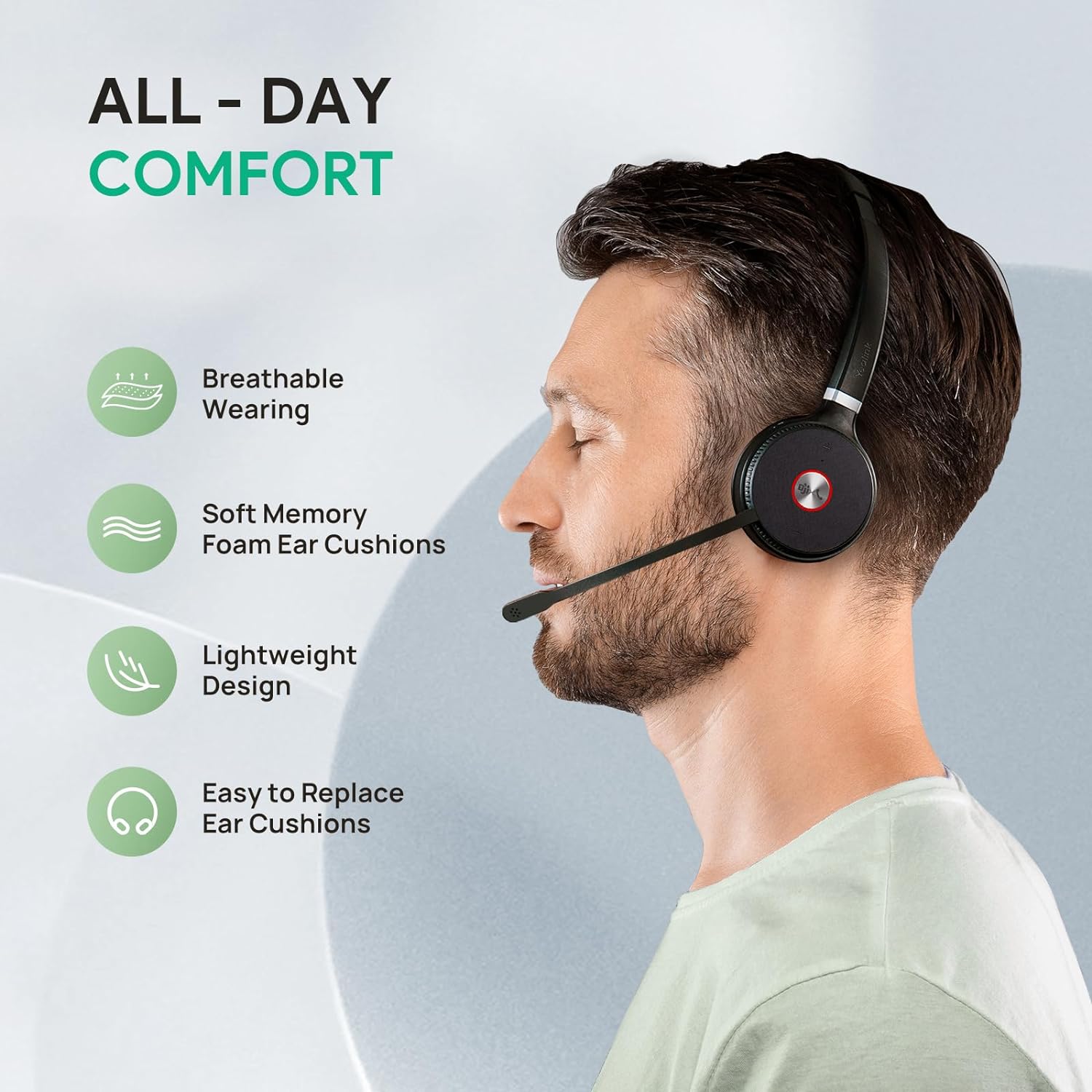 Yealink WH62 Dual Teams DECT Wireless Headset 525 ft Range, Work Headphones with 2X Noise Canceling Mic for IP Phone and Computer, Office Head Set with Call Control, Ringer,14 Hrs Talk Time - Image 4
