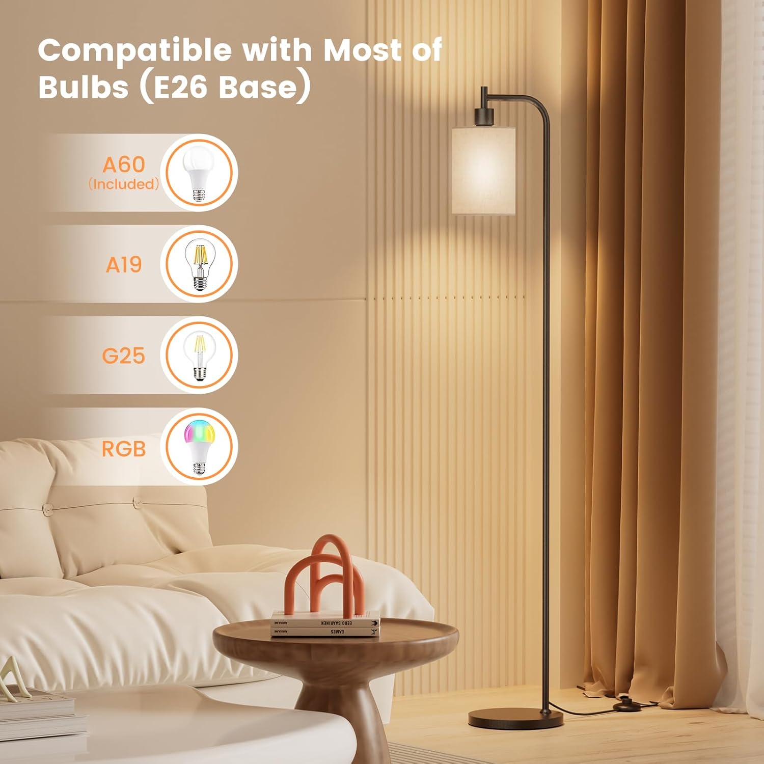 Floor Lamp with Linen Shade, Dimmable Tall Standing Lamp with Remote Control & 3 Color Temperatures, Modern Floor Lamps for Living Room Bedroom Office Corner, 9W LED Bulb Included - Image 5