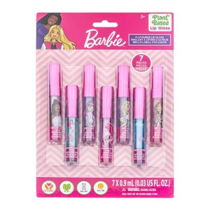 Barbie 7 Piece Plant Based Lip Gloss, Girls Party Favors, First Makeup Set for Girl, Perfect for Parties, Sleepovers, and Birthday Gifts, Ages 3+, by Townley Girl
