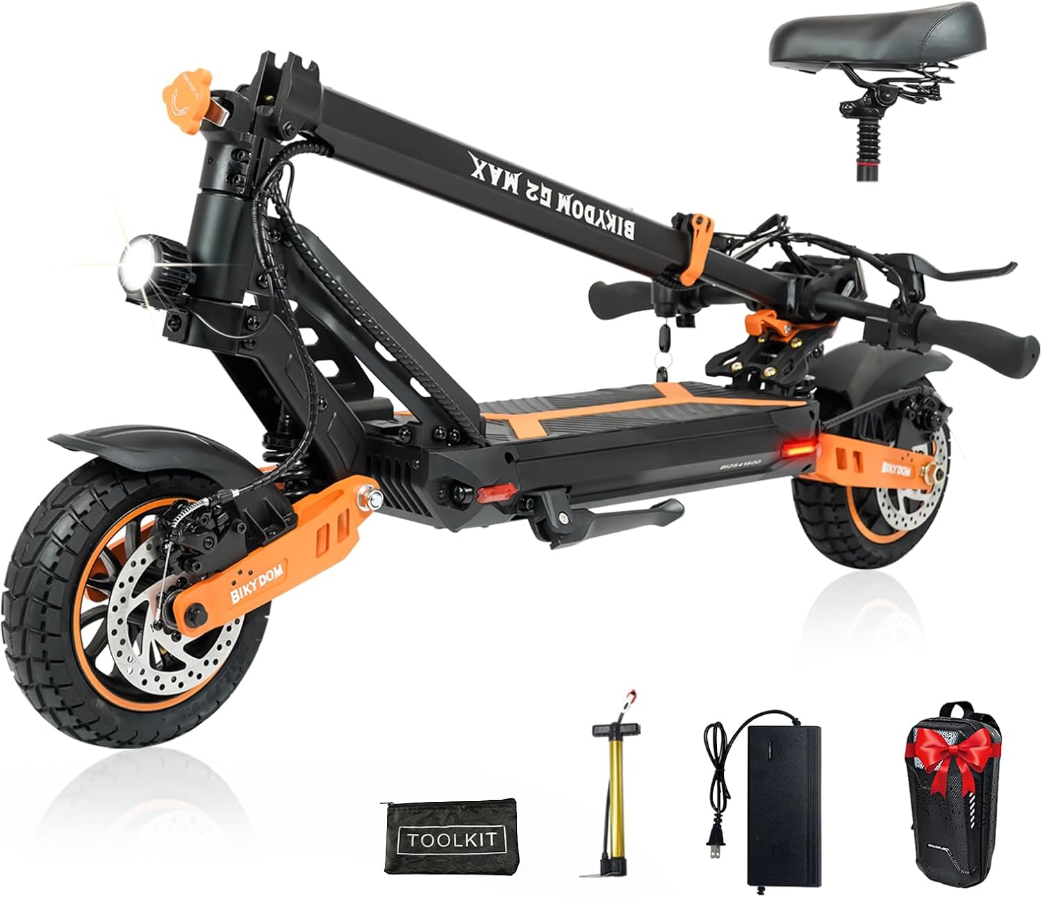 Electric Scooter Adults 1600 W Motor 50 Miles Long Range & 40 MPH Top Speed 10″ Off Road Tire Folding E-Scooter 48V 27AH Battery Kick Scooter with Detachable Seat for Commuter Outdoor
