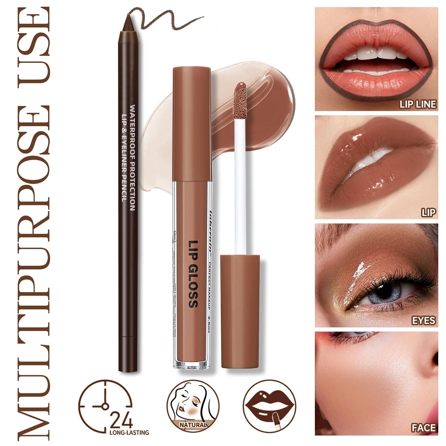 Nourishing Lip Gloss with Brown Lip Liner Lip Combo Set, Moisturizing High Shine Nude Lip Glow Oil Fresh Lightweight Glossy Plumping Lip Gloss for Women Long Wear Mini Liquid Lipstick Makeup#8 - Image 5