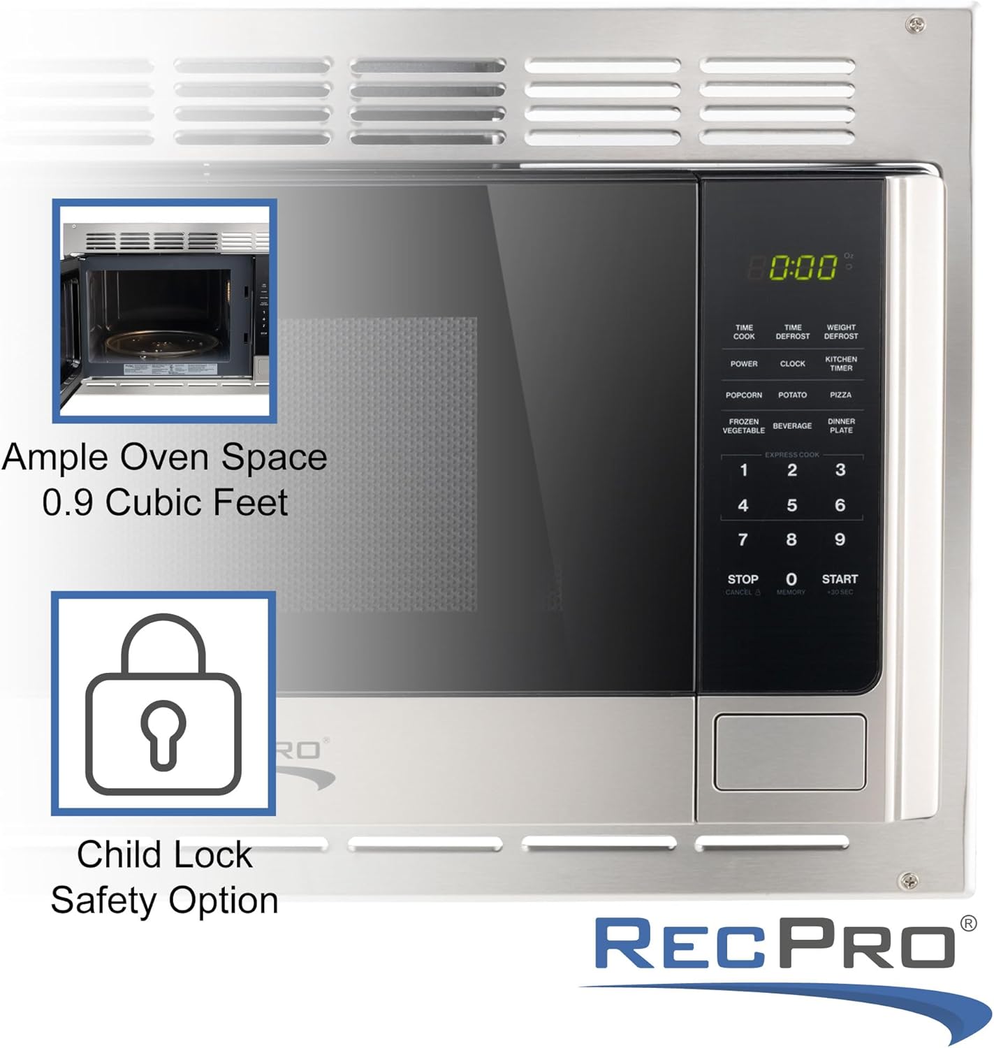 RecPro RV Microwave with Trim Kit | 1.0 Cu. Ft. | 900W | Direct Replacement for Greystone and High Pointe (Stainless Steel) - Image 4