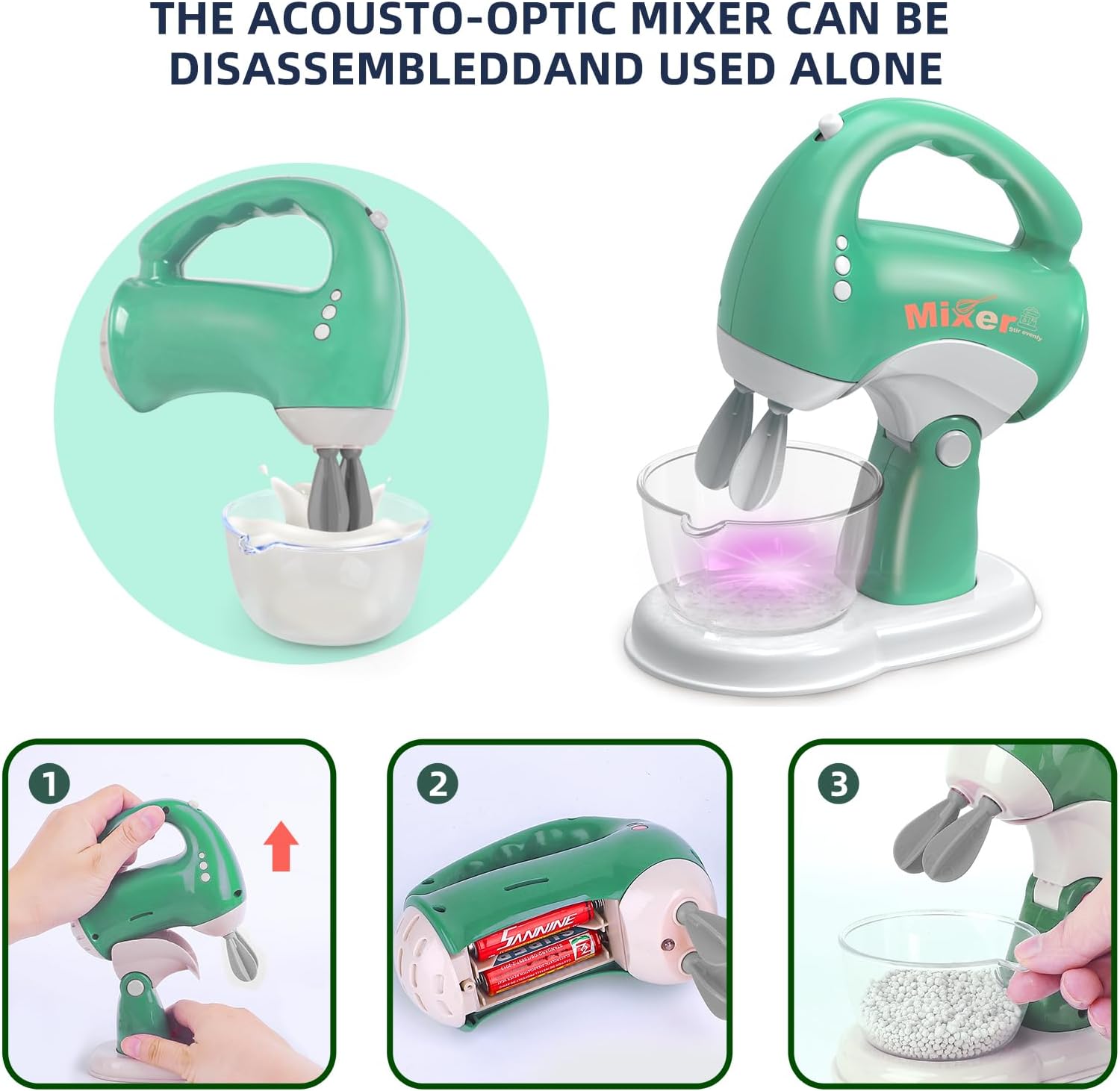 Play Kitchen Toys, Pretend Play Kitchen Appliances Toy Set with Coffee Maker, Mixer, Toaster with Realistic Lights& Sounds, Birthday Gift for Kids Ages 3-5 4-6 6-8 (Green) - Image 4