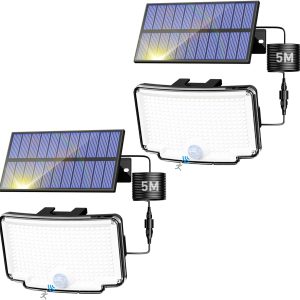 Peasur 2 Pack Solar Motion Lights Outdoor, 318 LED Solar Security Light with 3 Modes, IP65 Waterproof Powered Flood Lights for Outside Garden Patio Garage Yard Backyard