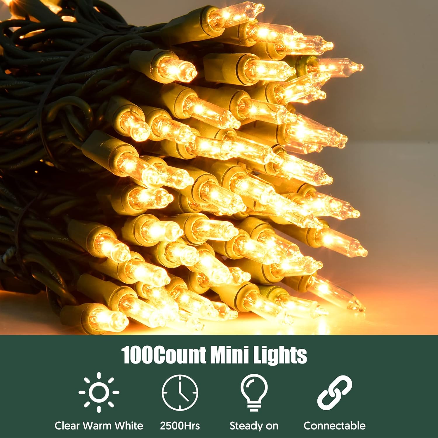 Christmas Lights Clear White 100 Count Incandescent Lights UL Certified Connectable Christmas Tree Lights with Green Wires for Indoor Outdoor Xmas, Wedding, Holiday, Party, Home Decorations - Image 2
