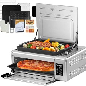 Pizza Oven Combo, 10-in-1 Digital Countertop Oven, Flip UP Save 50% Space, Electric Indoor Toaster Oven, 18QT, 9 Preset Functions, Easy Clean, 1600W, Homeuse