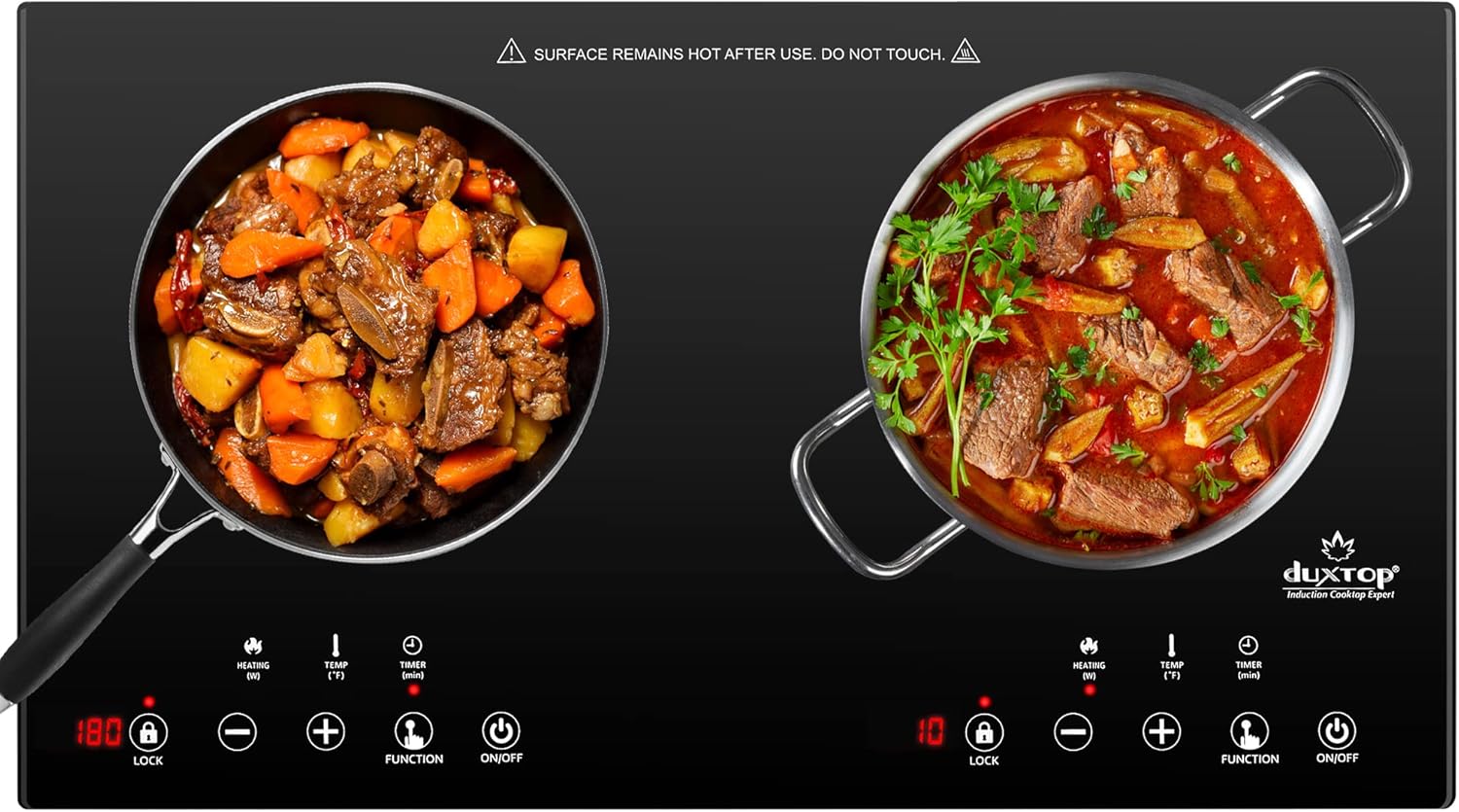 Duxtop 1800W Portable Induction Cooktop 2 Burner, Built-In Countertop Burners with Adjustable Temperature Control, Sensor Touch Induction Burner with Timer and Safety Lock, Easy to Clean, 8620BI/BTK35