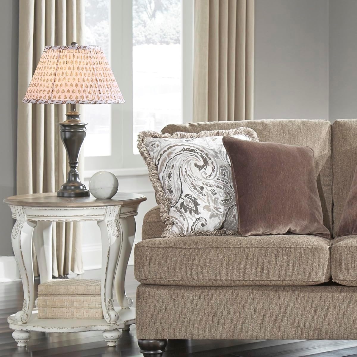 Lamp Shades for Table Lamps,Medium Lamp Shade 7" Top x 13" Bottom x 7.8" Slant Height,Barrel Replacement Lampshade(Spider Fitter), Modern Fabric Pleated Lampshades for Table Lamp 1 Pack(Brown Floral) - Image 7