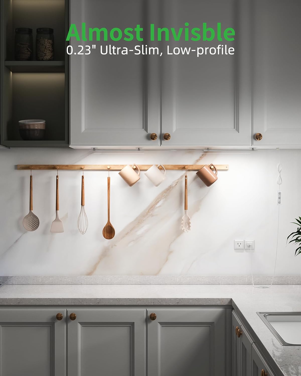 Plug-in Under Cabinet Lighting, Dimmable Counter Lights for Kitchen, 2pcs 12 Inch, Cold White 6000K Linkable USB Led Closet Light, Wired Indoor Night Lights Bar for Desk, Sink,Workbench - Image 2