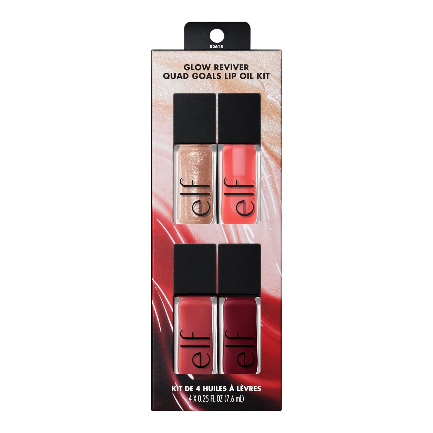 e.l.f. Glow Reviver Quad Goals Lip Oil Kit, Lip Gloss For A High-Gloss Finish & Sheer Wash Of Color, Non-Sticky, Vegan & Cruelty-Free, 4 Glosses