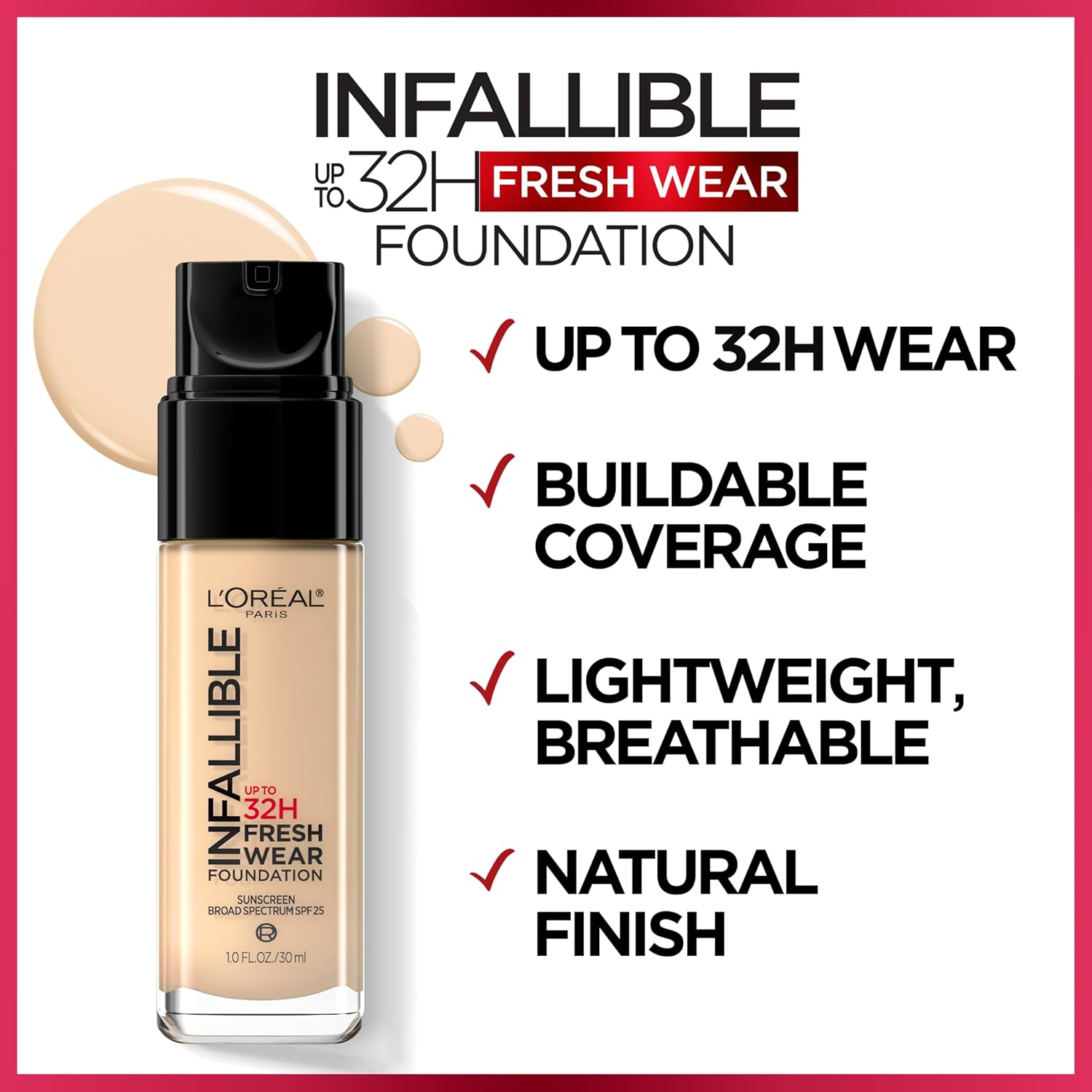 L'Oreal Paris Makeup Infallible Up to 32 Hour Fresh Wear Lightweight Foundation, 420 True Beige, 1 Fl Oz, Packaging May Vary - Image 3