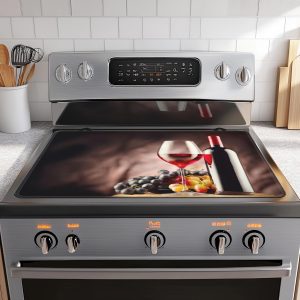 Stove Top Cover for Electric Stove,Red Wine Vintage Extra Thick Rubber Stovetop Protector Mat, Heat Resistant Glass Cooktop Oven Cover 28.5'' x 20.5''