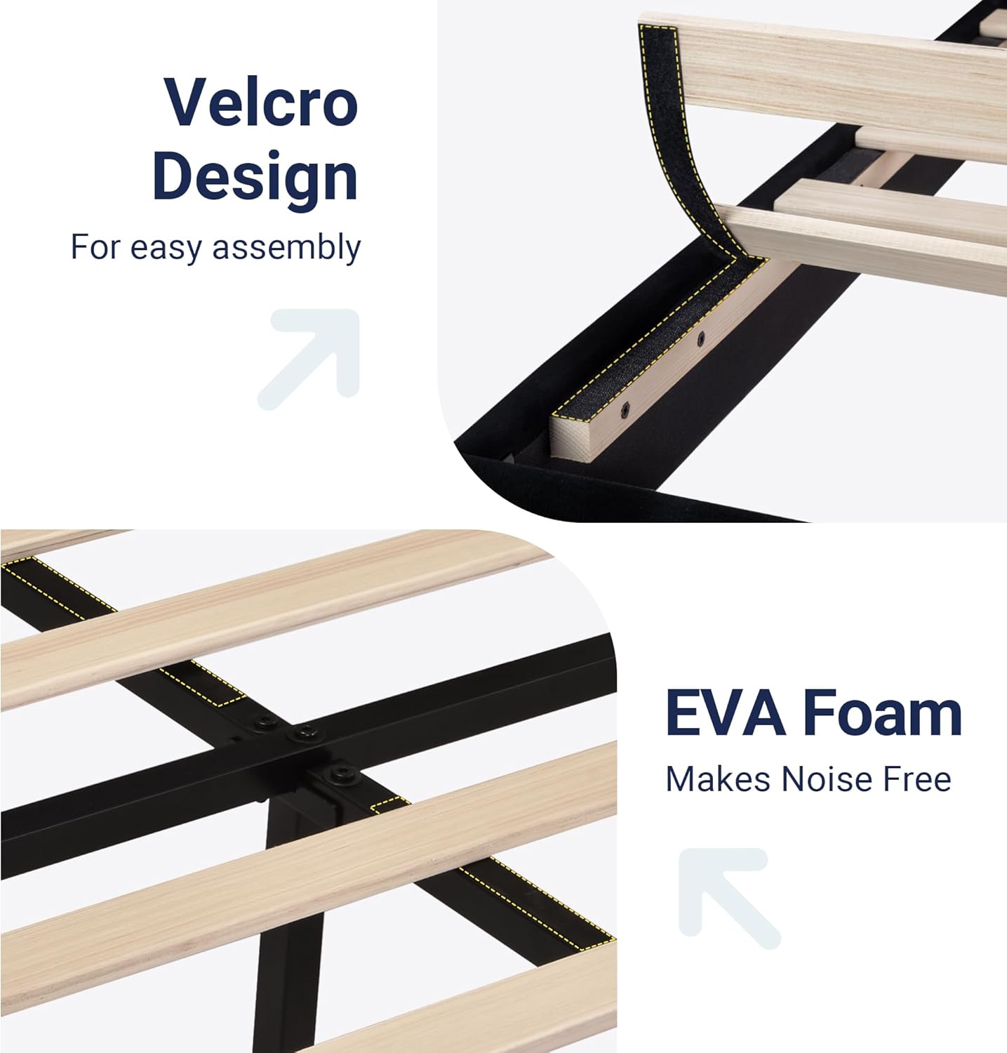 Allewie Queen Size Platform Bed Frame with Velvet Upholstered Headboard and Wooden Slats Support, Fully Upholstered Mattress Foundation/No Box Spring Needed/Easy Assembly, Black - Image 5