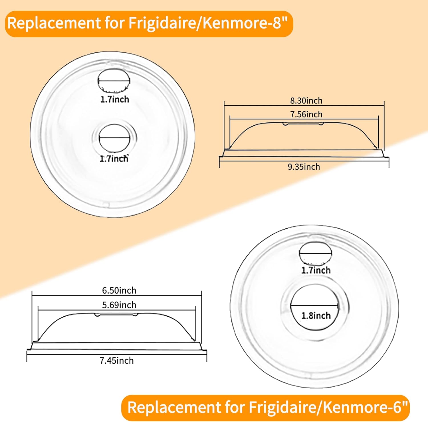 Stove Burner Covers,Replacement Chrome Drip Pans for Frigidaire Kenmore 316048413 and 316048414,4 pcs (4x6") - Image 6