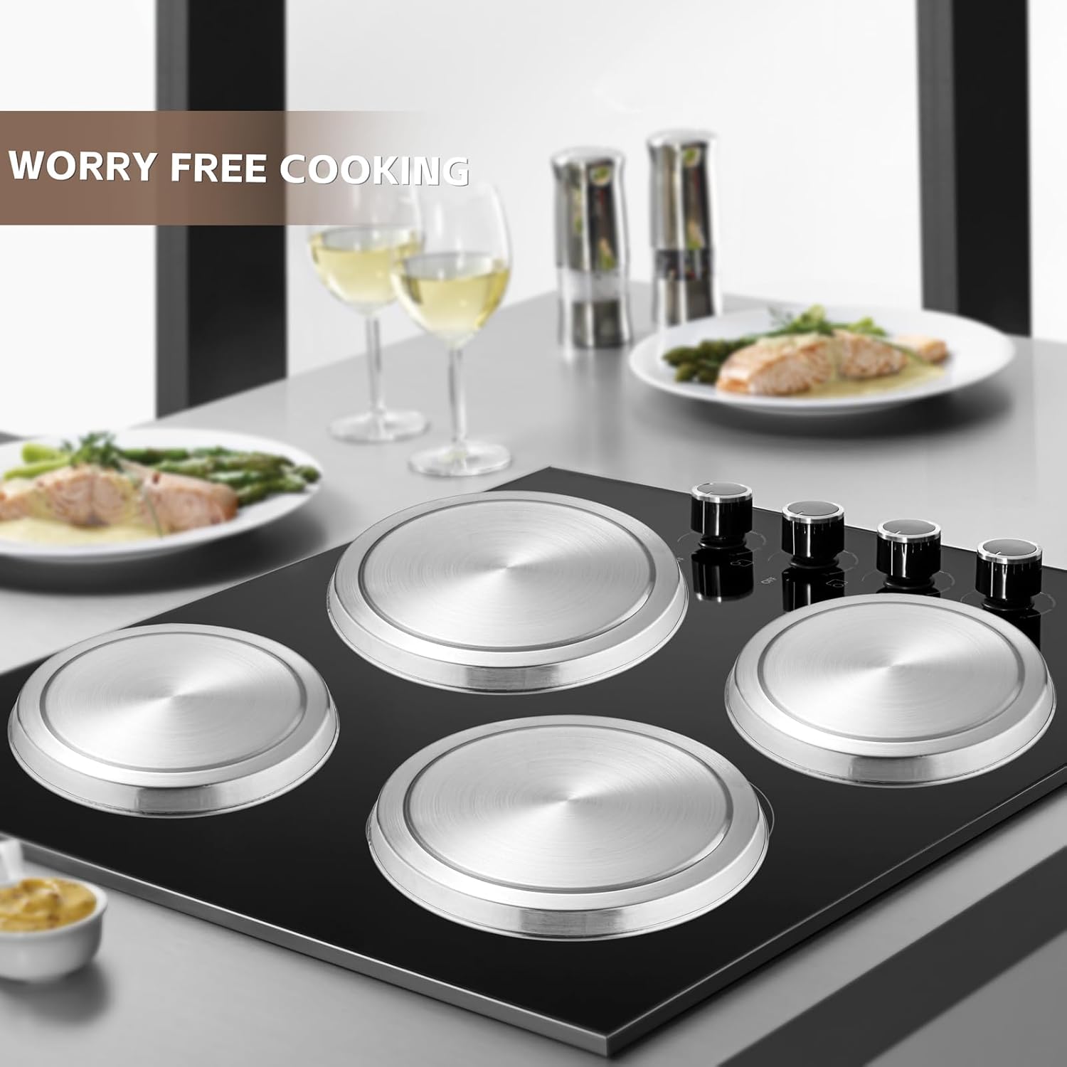 Stove Eye Covers Set of 4, Electric Stove Covers, Stainless Steel Stove Gap Covers Cooker, 2 Pcs 8.2 Inch and 2 Pcs 6.3 Inch Stove Top Covers for Electric Stove - Image 4