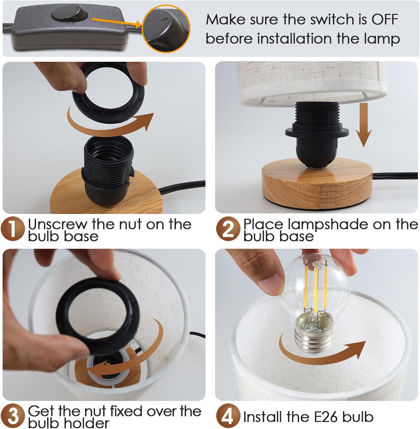 Table Lamps for Bedrooms Set of 2, Minimalist Bedside Lamps Set with Round Fabric Linen Shade,Reading Small Desk Lamp Set of 2 for Kids Room, Night Nightstand Lamp Set for Living Room, Office - Image 8