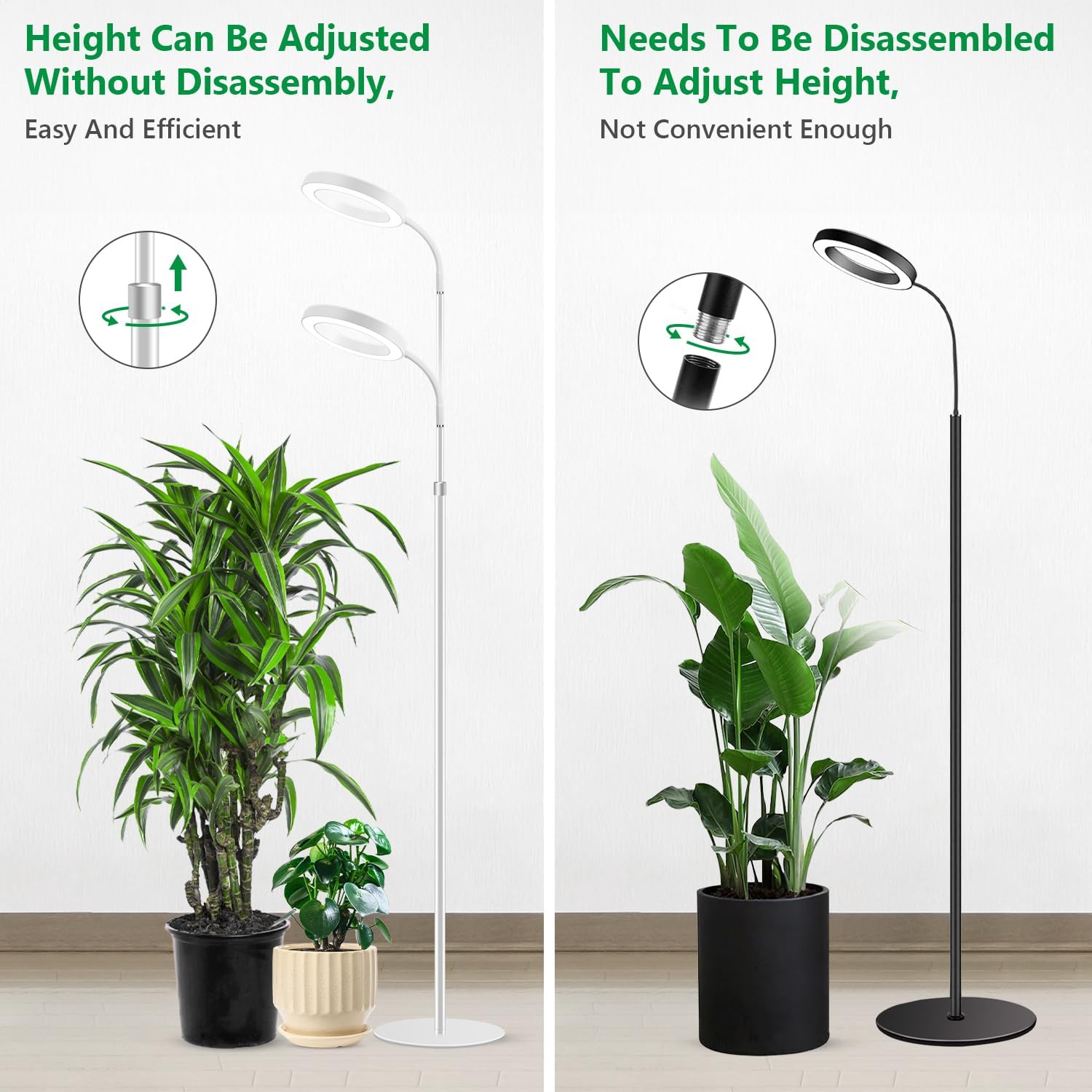 Floor Grow Lights for Indoor Plants, Full Spectrum Plant Light with 68" Stand for Growing Large Tall Plants, White Halo Grow Lamp with 6/12/16H Timer, 3 Light Modes, 5 Dimming - Image 7