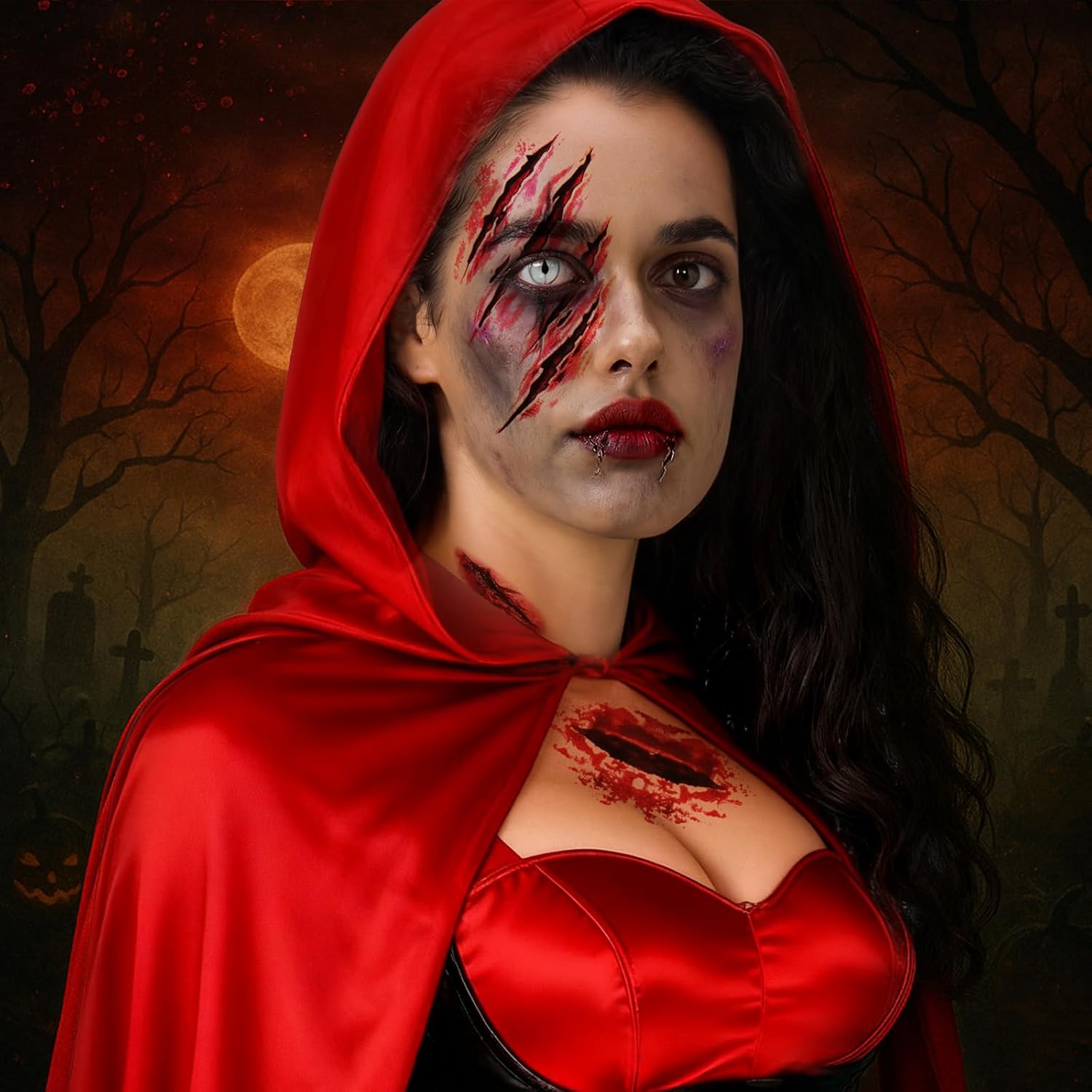 YGDZ Halloween Face Tattoos, Zombie Makeup Kit Fake Scars for Halloween Costume Makeup, Fake Wound Realistic Blood Cuts, Stitch Temporary Tattoos, Halloween Face Stickers for Kids, Adults - Image 2