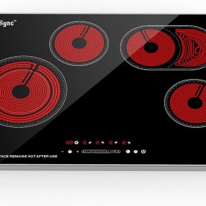 30 Inch Electric Cooktop 4 Burner 7400W Ceramic Stove, Built-in Electric Stove Top with Full Metal Frame Protection, Timer, Safety Lock, Pause, Dual Ring, 220V Hard Wired