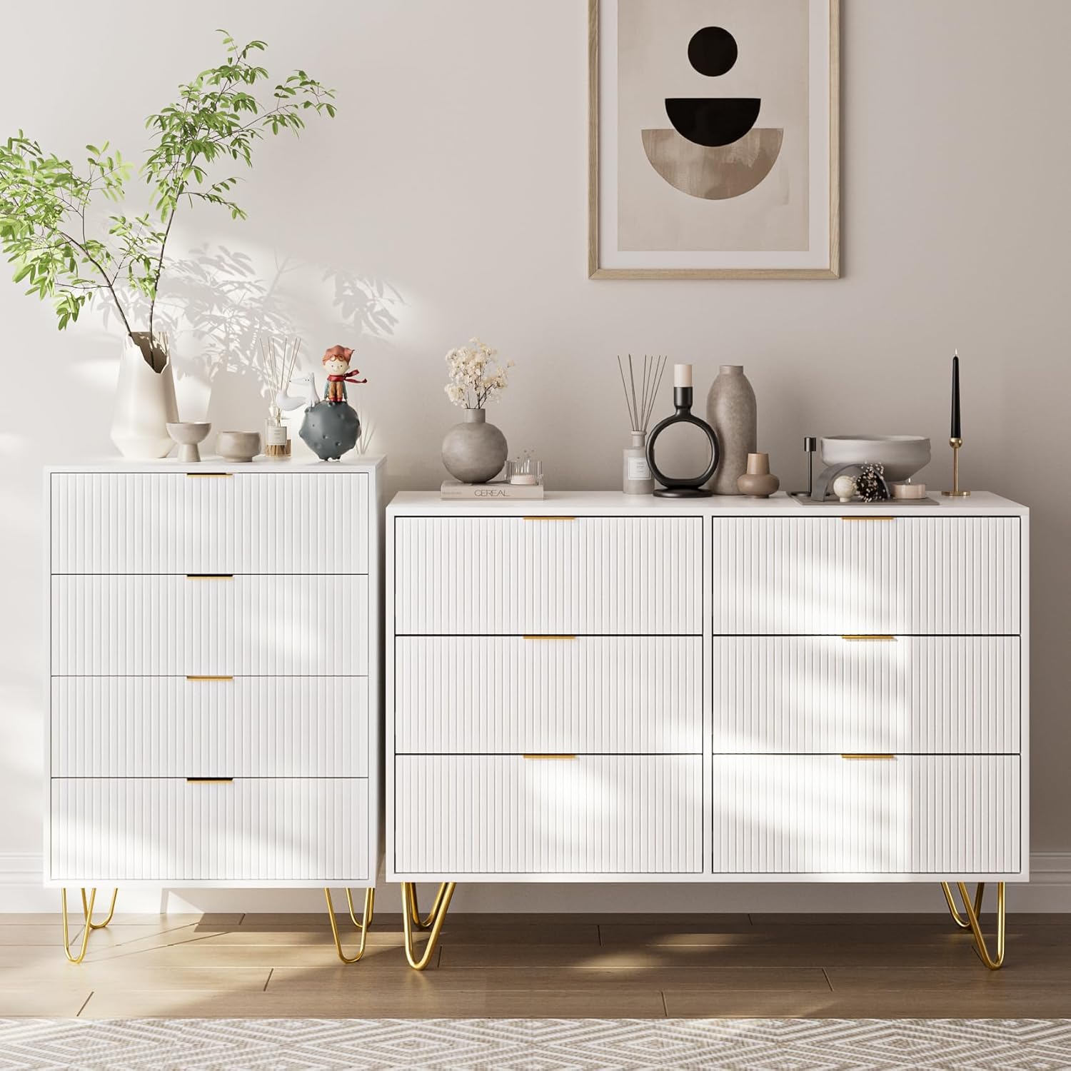 Masupu 4 Drawer Dresser, Drawer Chest, Tall Storage Chest Cabinet Organizer Unit with Metal Legs, Small Dresser for Bedroom, Living Room, Closet, Hallway White Stripe - Image 8