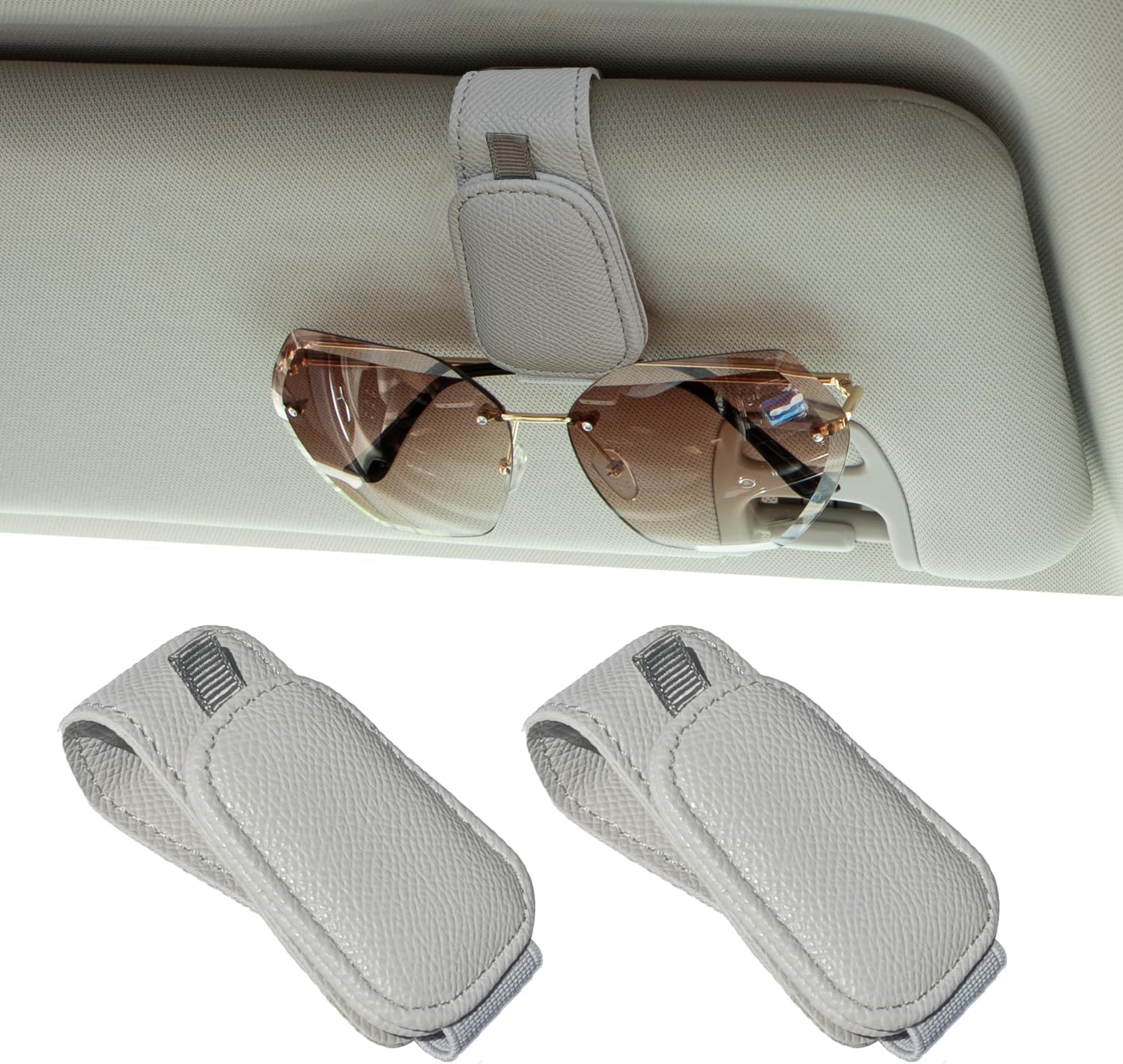Yuoyar 2 Packs Magnetic Sunglass Holder for Car Visor – Universal Sunglasses Clip for Different Size Eyeglasses – Convenient Interior Car Accessories (Grey)