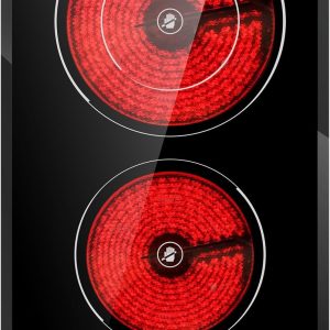 2 Burners Electric Cooktop, Portable Ceramic Cooktop with 9 Power Levels & Timer, 1800W 120V, Child Safety Lock, Built-in/Countertop Use, RV Camping, Safety Auto Shutoff, UL Certified Plug