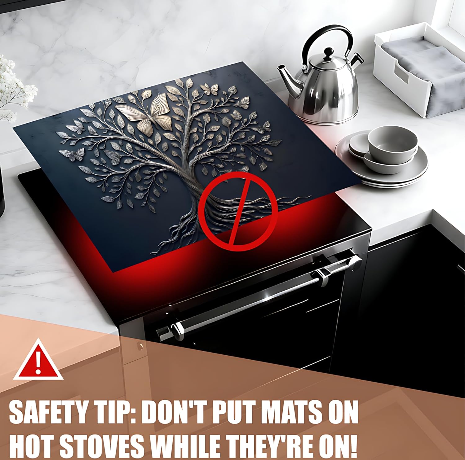 Stove Top Cover for Electric Stove, Tree of Life & Butterfly 28" x 20" - Protects Cooktop, Kitchen Decor and Counter Protector - Image 4