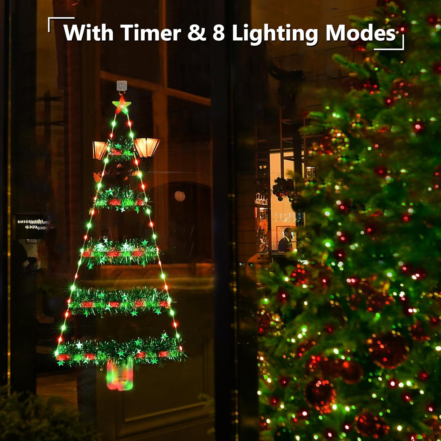 Toodour Christmas Decorations Indoor Lights, 2.65ft LED Christmas Lights, Red & Green Wall Window Hanging Light, Battery Operated Holiday Decoration for Outdoor Garden New Year Home Decor - Image 2