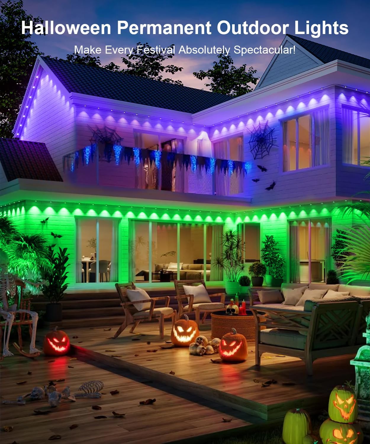 Fussion Permanent Outdoor Lights for House, 150ft RGB Halloween House Lights Outdoor with APP Remote Control, IP67 Waterproof Smart Eternity Eaves Lighting for Christmas, Holiday, Party, Daily - Image 2