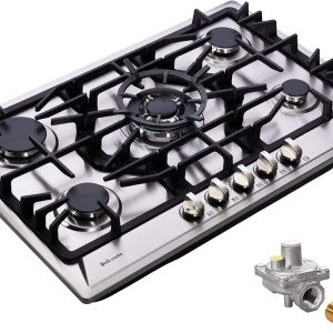 30 Inch Gas Cooktop, Built-in Stainless Steel 5 Burners Gas Stovetop LPG/NG Convertible Gas Stove Top Dual Fuel Gas Hob DM527-SC02