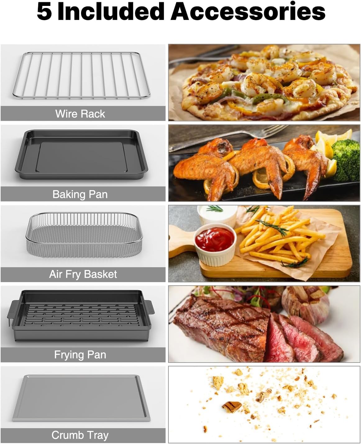 JOYAMI Air Fry Countertop Oven, 18QT 1600W Convection Oven and Indoor Grill Combo with See-Through Window for Air Fry, Bake, Dehydrate, Toast, 6 Nonstick Accessories - Image 6