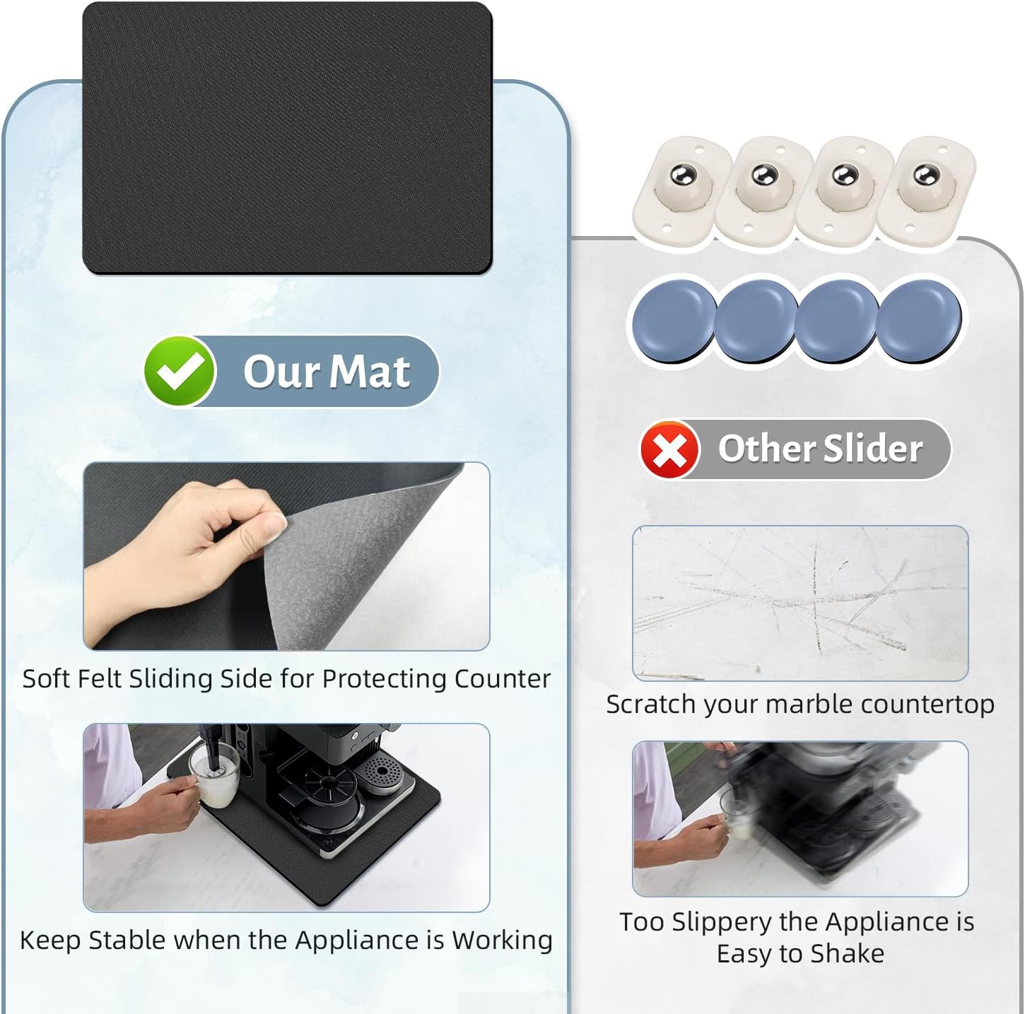 LOPNUR 14"x10" Small Appliance Slider, Appliance Sliders for Kitchen Appliances, 360° Rotating Sliding Tray for Coffee Maker, Heat Resistant Mat Cut to Fit Stand Mixer Air Fryer Microwave, Gray - Image 4