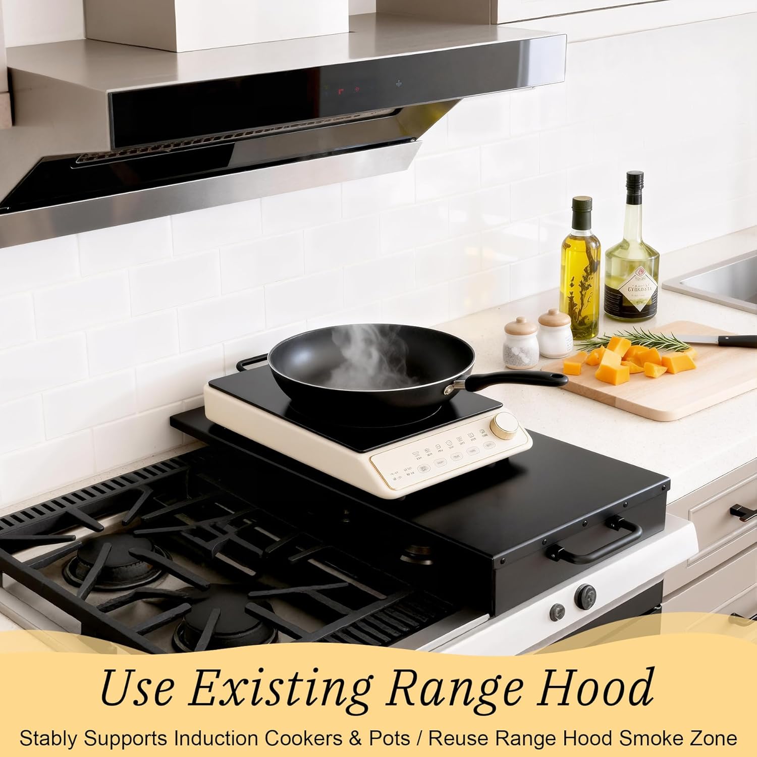 Adjustable Stove Top Cover for Gas Stoves, Electric Ranges & Kitchen Sinks, Extendable Gas Cooktop Burner Covers (15.75" - 28.74"L x 11.81"W x 3.15"H) for Extra Countertop Space, RV Stovetop, Steel - Image 3