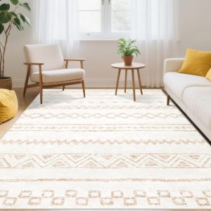 6x9 Area Rugs for Living Room: Washable Large Rug Modern Geometric Rugs Soft Non-Slip Indoor Floor Carpet Moroccan Farmhouse Rug for Bedroom Dining Room Nursery Offices (Beige, 6'x9')