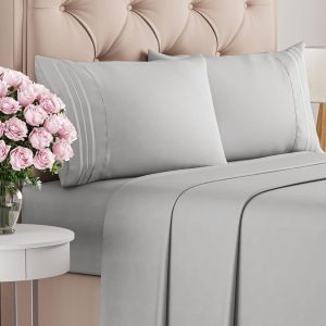 Full Size 4 Piece Sheet Set - Comfy Breathable & Cooling Bed Sheets Set - Hotel Luxury Bedding for Women, Men, Kids, Teens, Boys & Girls - Deep Pockets, Soft and Wrinkle Free - Oeko-Tex - French Grey