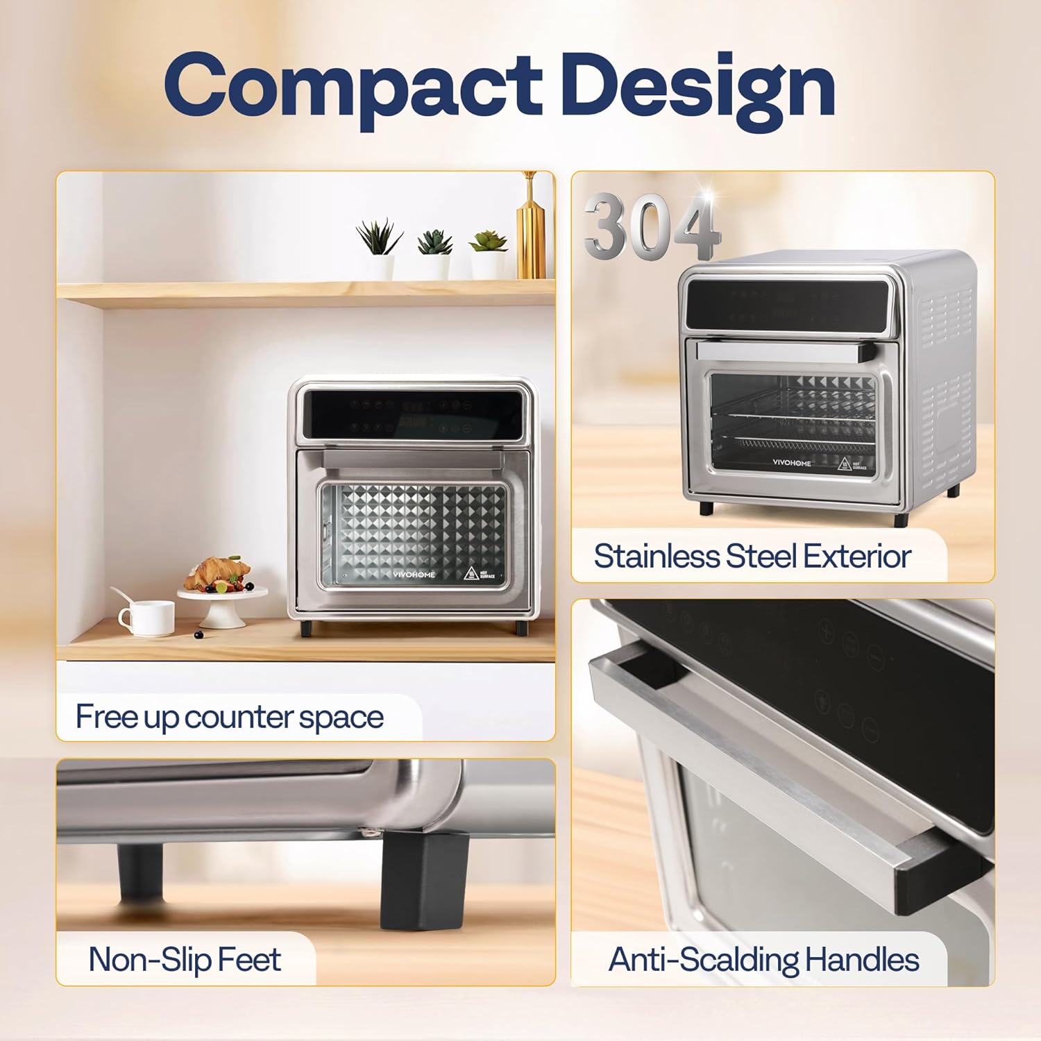 VIVOHOME 21 Qt Air Fryer Toaster Oven Combo, 8-in-1 Convection Oven Countertop with Rotisserie and Dehydrator, Stainless Steel Digital Air Fryer Oven with 7 Accessories, 1800W - Image 6