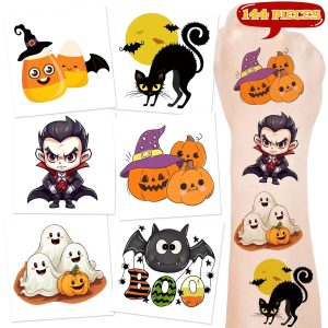 144 PCS Halloween Tattoos for Kids,2 Inch Halloween Temporary Tattoos,Halloween Party Favors Goodie Bag Stuffers Gifts for Kids,6 Designs